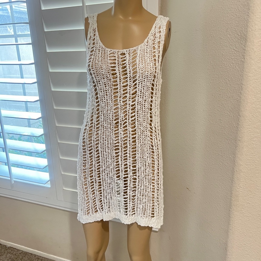 Tra vida white crochet dress coverup Beach boho cruise vacation swim resort‎